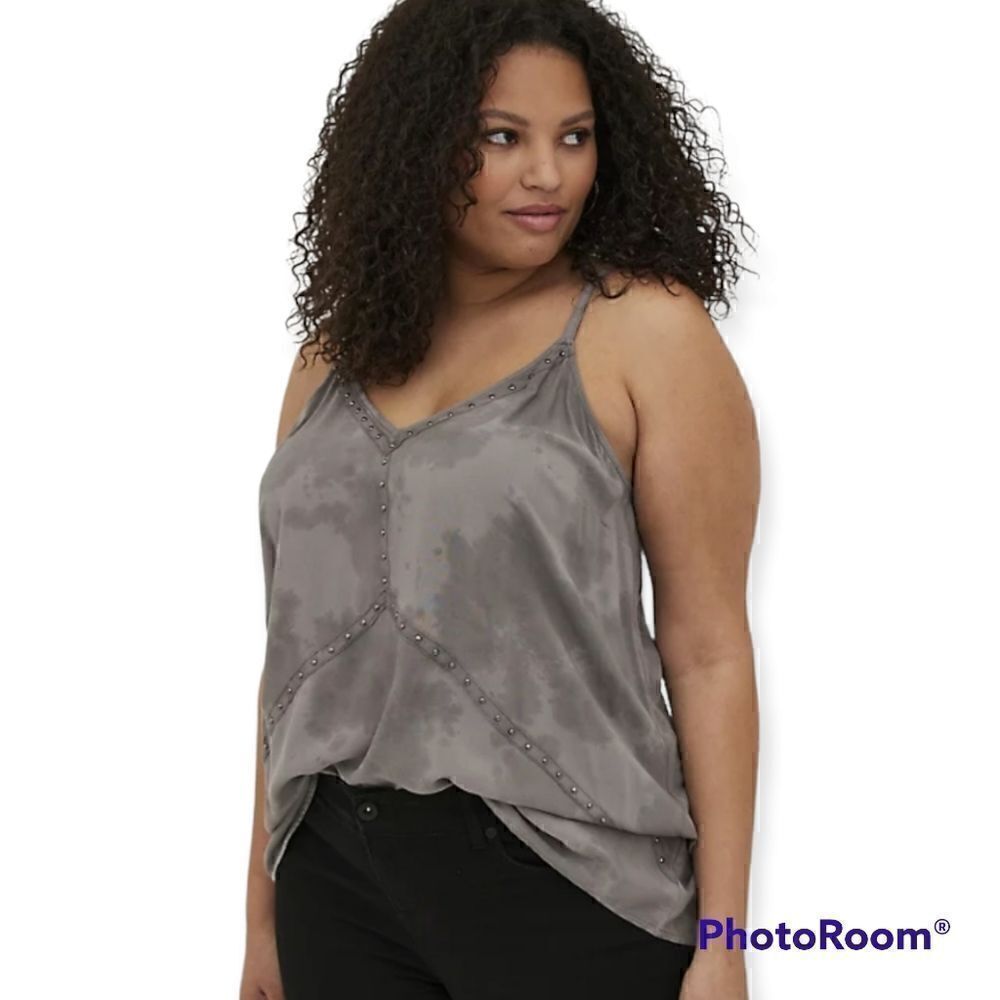 5X 28W Torrid Grey Tie dye Studded Swing Cami Silver Challis Dark Grey rock punk